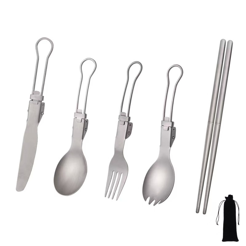 Camping Cooking System - Titanyum Katlanabilir Gereç Seti, Çatal Kaşık